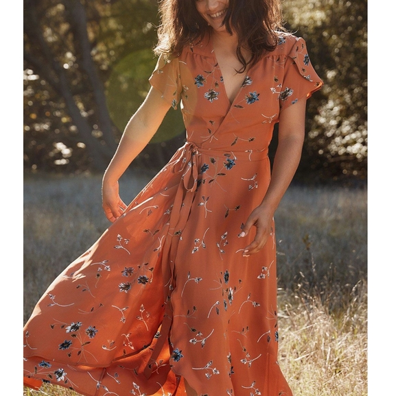 CHRISTY DAWN Autumn Rust Floral Maxi Wrap Dress MP - Picture 2 of 11